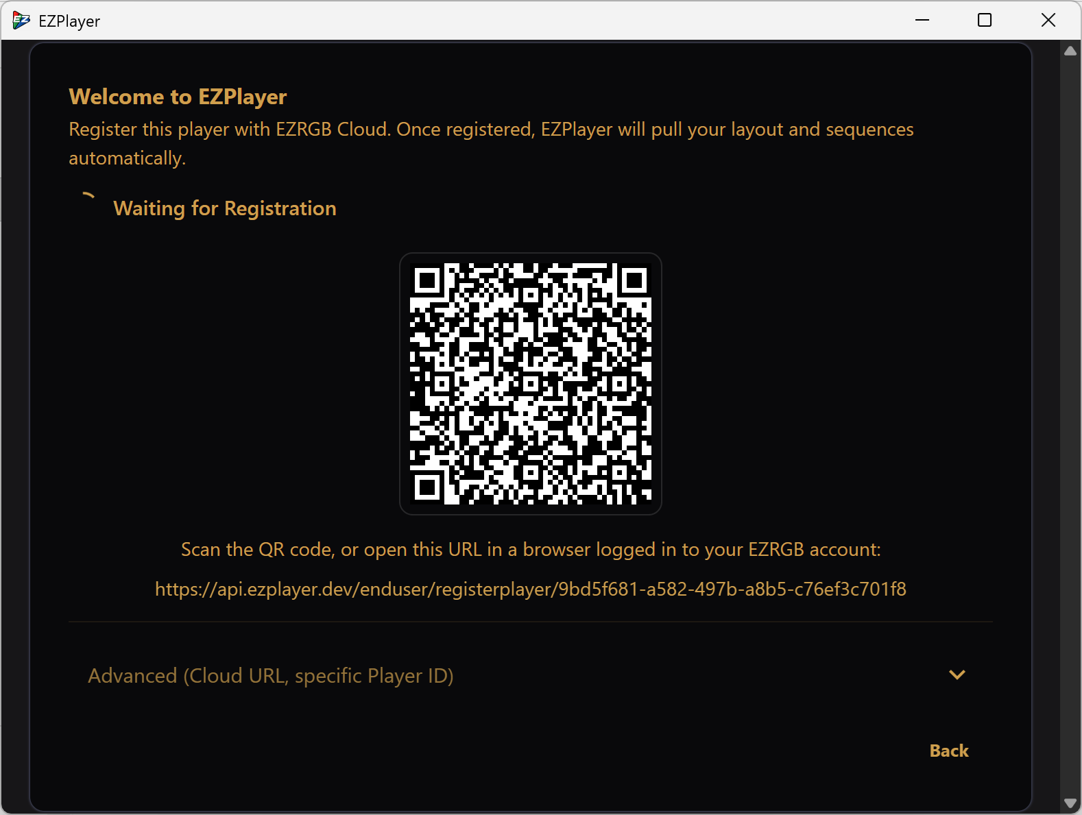 Cloud Registration Screen