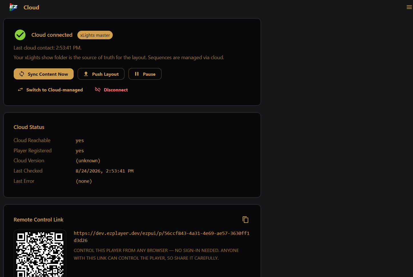 Cloud screen when registered