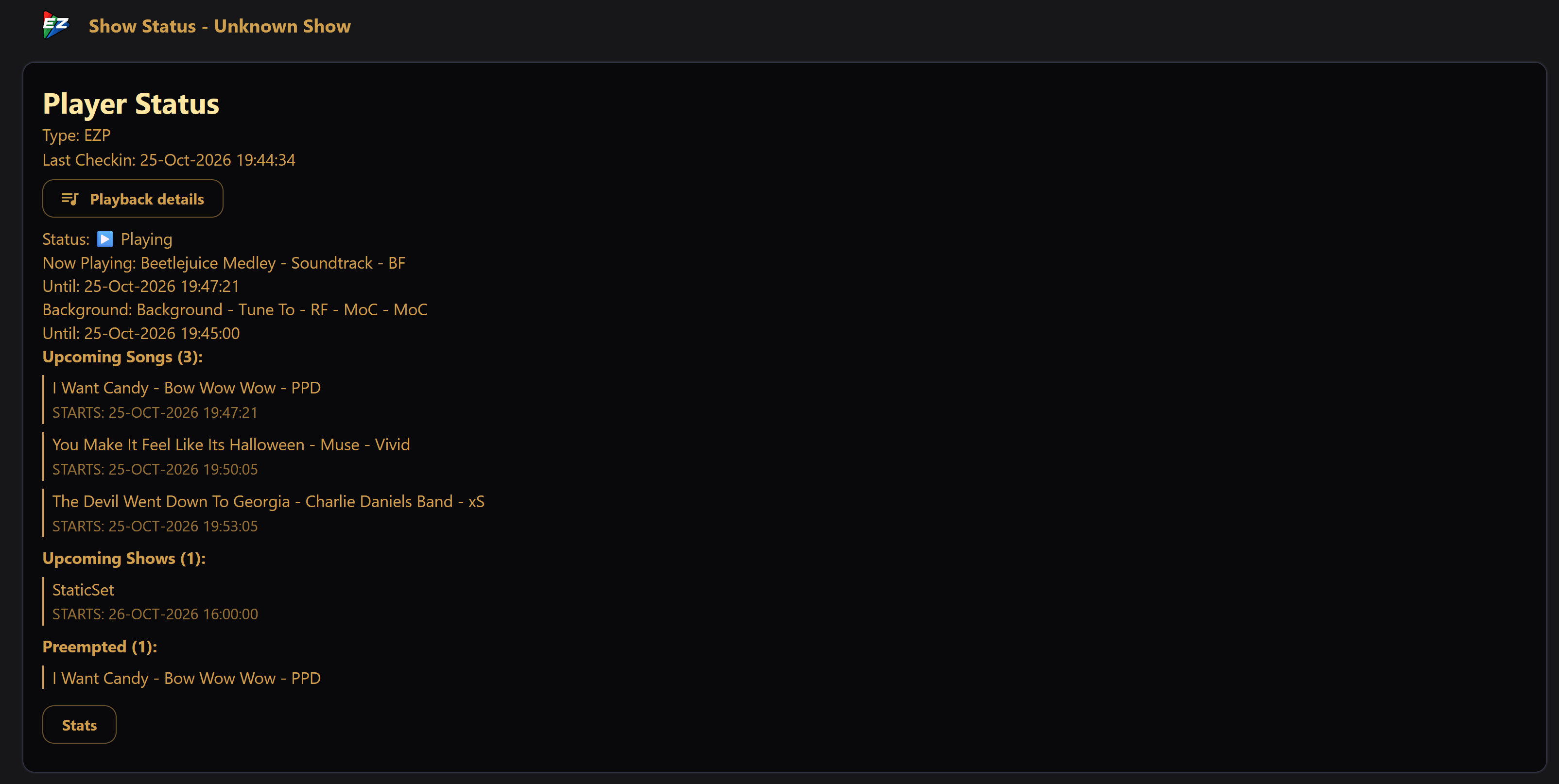 Player Status card